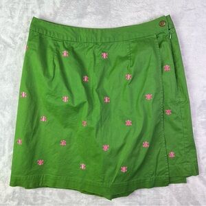 Charter Club Golf WOmen's Skorts Size 10 Green Frog Embroidery Pink Faux Wrap